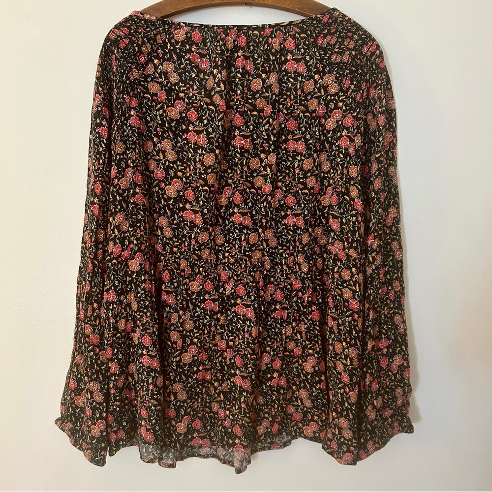 Old Navy-Black Floral‎ Blouse-Tassel Tie Neck-Sz XXL-Peasant-Boho-Cottagecore - Picture 9 of 11